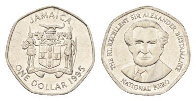 Ямайка 1 доллар 1995 Александр Бустаманте KM 164 сталь плакированная никелем UNC 4664-743
