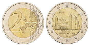 ФРГ 2 евро 2014 D, церковь Св. Михаэля, Нижняя Саксония KM 334 биметалл    55-741