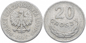 Польша 20 грошей 1961 MW KM А47, Parchimowicz 208b алюминий 4448-235
