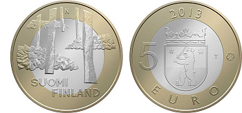 Финляндия 5 евро 2013 серия исторические регионы Финляндии, Сатакунта KM 198 биметалл UNC M7-2