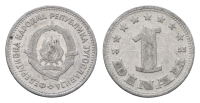 Югославия 1 динар 1953 KM 30 алюминий 201-1015