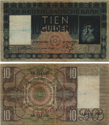 НИДЕРЛАНДЫ 10 ГУЛЬДЕНОВ 1936 Pick 49 бумага 8604-13-3-1