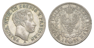 Пруссия 1/6 талера 1823 A, Фридрих Вильгельм III (1797-1840) KM 411 серебро 1518-312