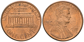США 1 цент 1998 Авраам Линкольн KM 201b цинк плакированная медью aUNC 220-1167