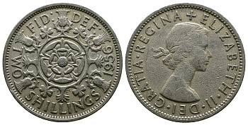 Великобритания 2 шиллинга (флорин) 1956 Елизавета II (1952-2022) KM 906, Spink 4146 медно-никель 4607-945