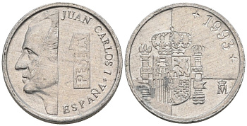 Испания 1 песета 1993 Хуан Карлос I KM 832 алюминий 4567-732