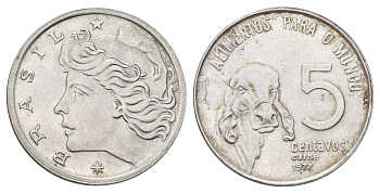 Бразилия 5 сентаво 1977 ФАО KM 587.1 нержавеющая сталь 4668-1117