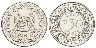 Суринам 250 центов 2023  KM NEW никелированная сталь  UNC 4403-441