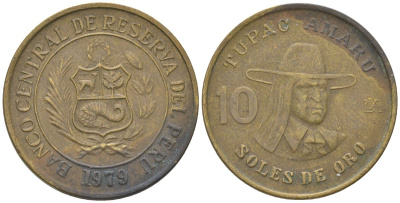 Перу 10 солей 1979 KM 272.2, Schon 73 латунь 4513-942