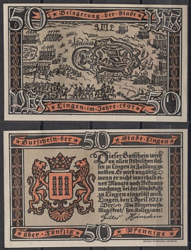 Линген 50 пфеннигов 1921 DeNG 2 803.2a-2/2 бумага UNC (пресс) 8608-29-1-2