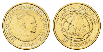 Дания 10 крон 2008 Международный полярный год - Сириус (2007-2009) KM 925 алюминиевая бронза UNC M72-18