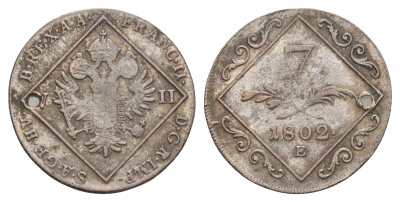 Австрия 7 крейцеров 1802 E, Франц II (1792-1835), год-тип KM 2129 серебро 00-00