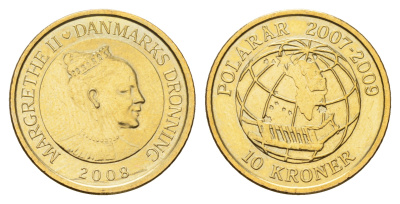 Дания 10 крон 2008 Международный полярный год - Сириус (2007-2009) KM 925 алюминиевая бронза UNC M72-18