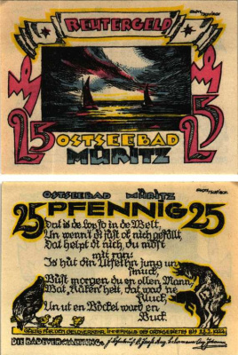 МЮРИЦ 25 ПФЕННИГОВ 1922 НОТГЕЛЬД, 28 ФЕВРАЛЯ 1922, ЗЕМЛЯ МЕКЛЕНБУРГ, ПЕРЕДНЯЯ ПОМЕРАНИЯ Grabowski 920.1 бумага 6318-42-3-3