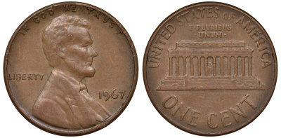 США 1 ЦЕНТ 1967 ЛИНКОЛЬН KM 201 медь цинк 62-656