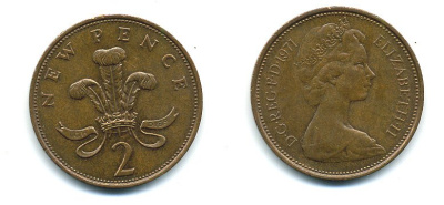 Великобритания 2 пенса 1971 Елизавета II (1952-2022) КМ 916, Spink 4235 (C1) бронза 4110-547