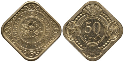 Нидерландские Антилы 50 центов 1990 Беатрикс (1980-2013) KM 36 позолоченная сталь UNC 4579-844