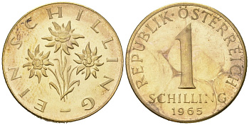 Австрия 1 шиллинг 1965 KM 2886 алюминиевая бронза UNC 4561-1227