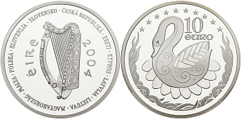 Ирландия 10 евро 2004 лебедь, президенство в Евросоюзе KM 42 серебро PROOF 02-127-35