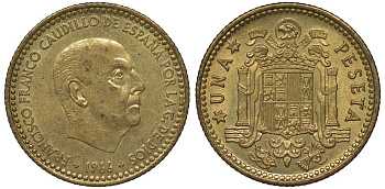 Испания 1 песета 1966 (74) Франсиско Франко (1939-1975) KM 796 алюминиевая бронза 4128-1042