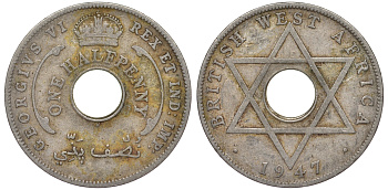 Британская Западная Африка 1/2 пенни 1947 H, Георг VI KM 18 медно-никель 25-1455