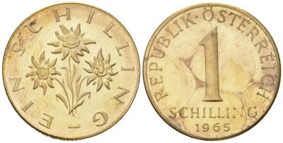 Австрия 1 шиллинг 1965 KM 2886 алюминиевая бронза UNC 4561-1227