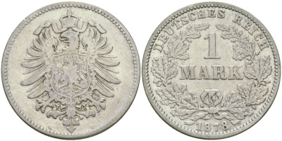 Германия 1 марка 1878 G Weege 17, J. 9, KM 7 серебро 65-126