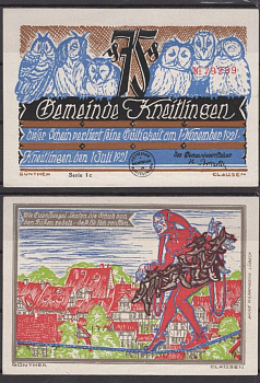Кнайтлинген 75 пфеннигов 1921 Grabowski 710.2a-5/10 бумага UNC (пресс) 8602-41-2-2