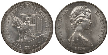 Остров Мэн 1 крона 1976 100 лет Конной железной дороге KM 38 медно-никель UNC 1071-9-54