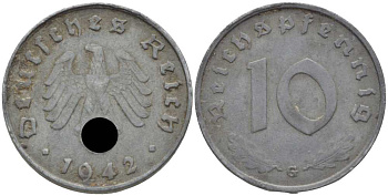 ГЕРМАНИЯ 10 РЕЙХСПФЕННИГОВ 1942 G KM 101, J. 371 цинк 4401-655
