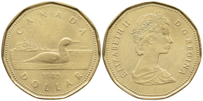 КАНАДА 1 ДОЛЛАР 1989 УТКА, ЕЛИЗАВЕТА II (1952-) KM 157 никель плакированный алюминиевой бронзой 4542-133