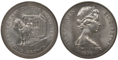 Остров Мэн 1 крона 1976 100 лет Конной железной дороге KM 38 медно-никель UNC 1071-9-54