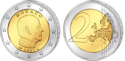 Монако 2 евро 2009 Князь Альберт II KM 195 биметалл UNC 4571-845