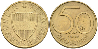 Австрия 50 грошей 1969 KM 2885 алюминиевая бронза 4567-413