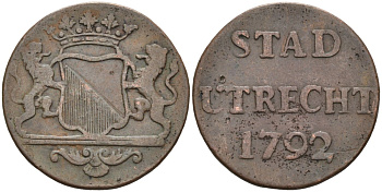 Утрехт (Utrecht), Нидерланды 1 дуит 1792 KM 91 медь 4577-256