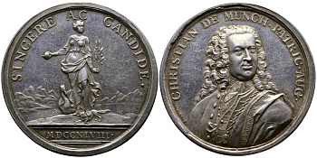 Аусбург медаль 1748 Кристиан фон Мюнх, композитор, 48,5 мм, 40,2 гр Forster 293 серебро UNC 10-002-17