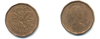 Канада 1 цент 1982 Елизавета II (1952-2022), кленовый лист KM 132 бронза 177-1454