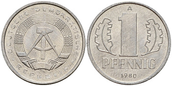 ГДР 1 пфенниг 1980 A KM 8.2 алюминий 187-1256