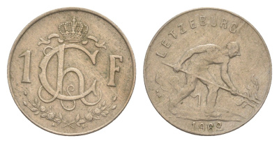 Люксембург 1 франк 1962 Шарлотта (1918-1964), сталевар KM 46.2 медно-никель 4643-532