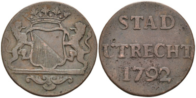 Утрехт (Utrecht), Нидерланды 1 дуит 1792 KM 91 медь 4577-256