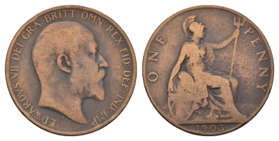 Великобритания 1 пенни 1903 Эдуард VII (1901-1910) KM 794.2, Spink 3990 бронза 4667-126