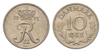 Дания 10 эре 1971 C; S, Фредерик IX (1947-1972) KM 849 медно-никель 4617-1012