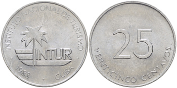Куба 25 сентаво 1988 туристические деньги, INTUR KM 419 алюминий 67-1135