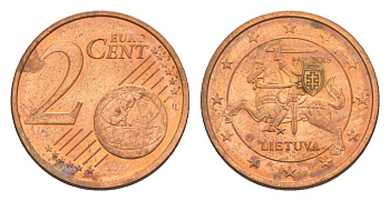 Литва 2 евроцента 2015 KM 206 сталь плакированная медью aUNC 4630-448