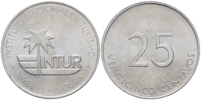 Куба 25 сентаво 1988 туристические деньги, INTUR KM 419 алюминий 67-1135