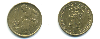 ЧЕХОСЛОВАКИЯ 1 КРОНА 1976 ЖЕНЩИНА САЖАЕТ ЛИПОВОЕ ДЕРЕВО KM 50 алюминиевая бронза 89-1843