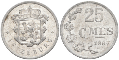 ЛЮКСЕМБУРГ 25 САНТИМОВ 1967 KM 45а.1 алюминий 211-332