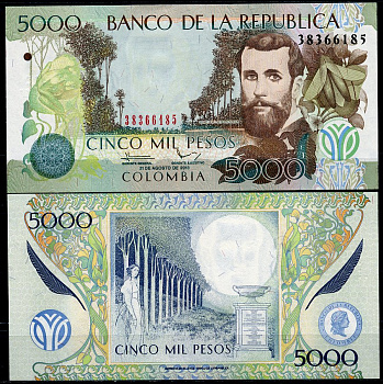 Колумбия 5000 песо 2013 31 августа 2013, Хосе Асунсьон Сильва Pick 452 o  бумага  UNC (пресс) 447-16-3