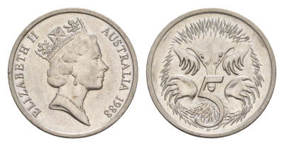 Австралия 5 центов 1988 Елизавета II (1952-2022), ехидна KM 80 медно-никель 4658-115