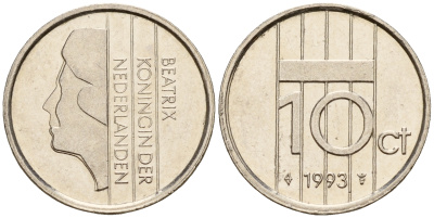 Нидерланды 10 центов 1993 Беатрикс (1980-2013) KM 203 никель    4598-413
